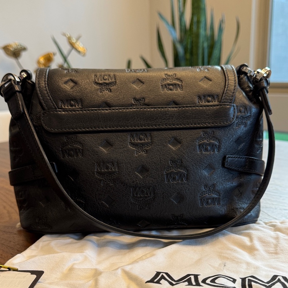 MCM Black Embossed Leather Visetos Crossbody Bag with Silver Hardware - Picture 2 of 16